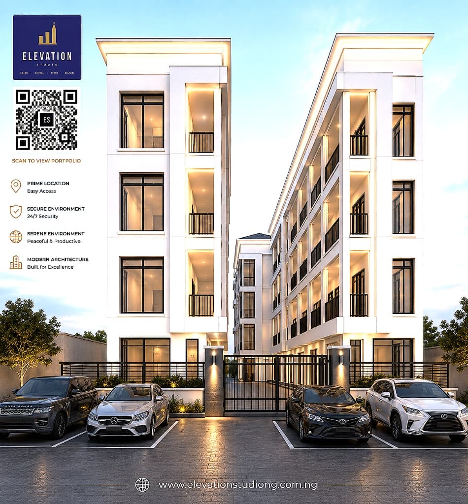 4-Story Commercial Plaza — Front Facade & Executive Parking