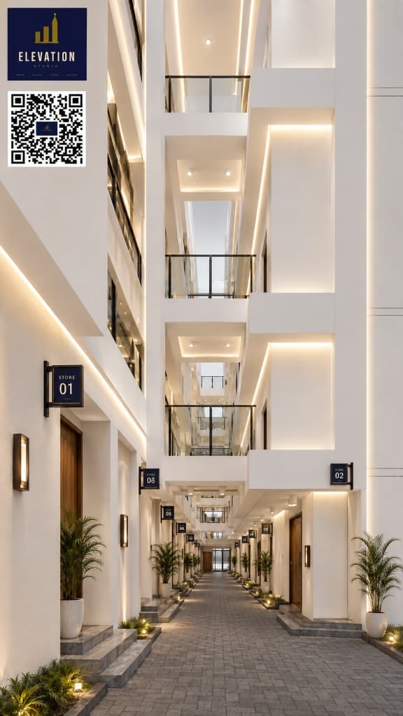 Modern Commercial Plaza Store Corridor & Atrium Walkway