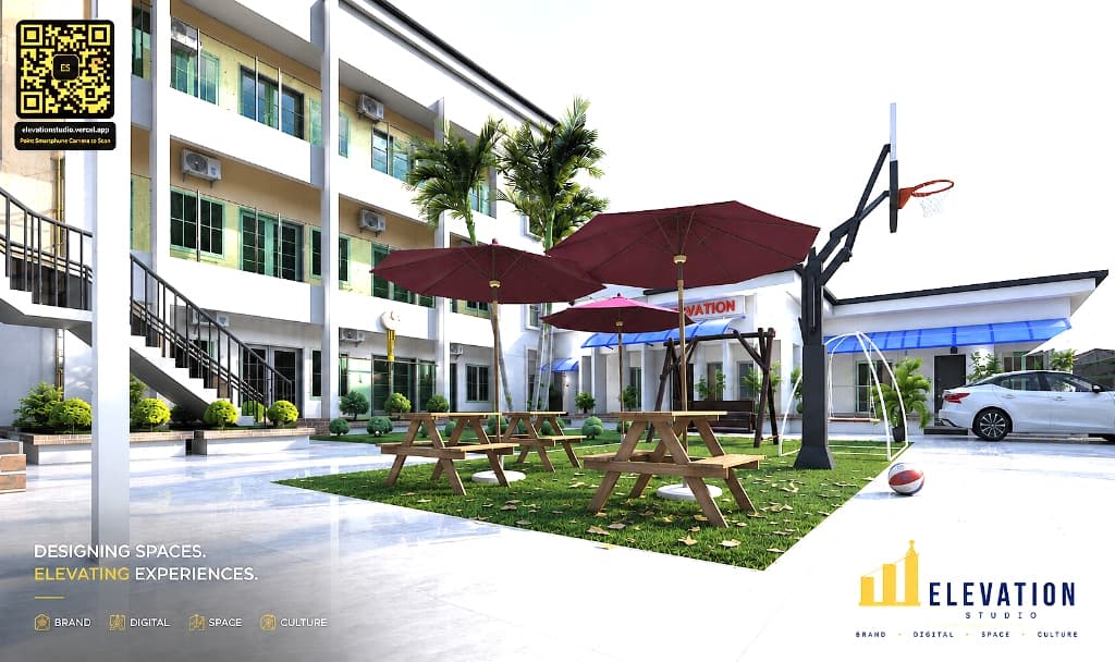 Modern School Campus Courtyard & Assembly Grounds (Evening View)