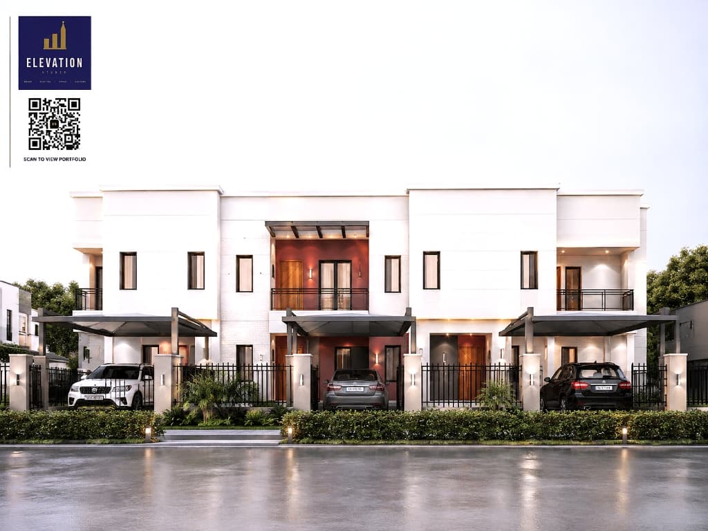 Modern Executive Terrace Housing Estate with Carports & Warm Accent Lighting
