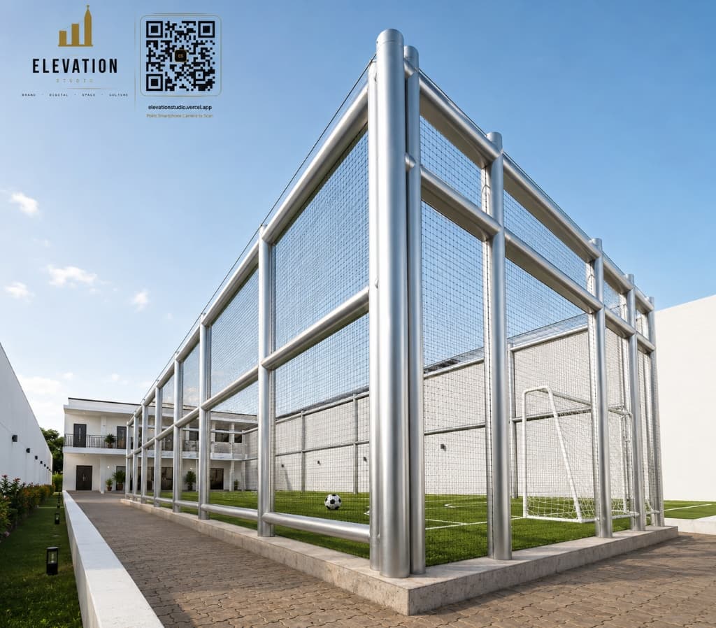 Private Luxury Football Pitch — Daytime Structural Elevation